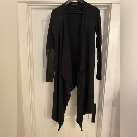 Ovate Raw Edge Asymmetric Sweater with Leather Sleeves - Small - Picture 3 of 6